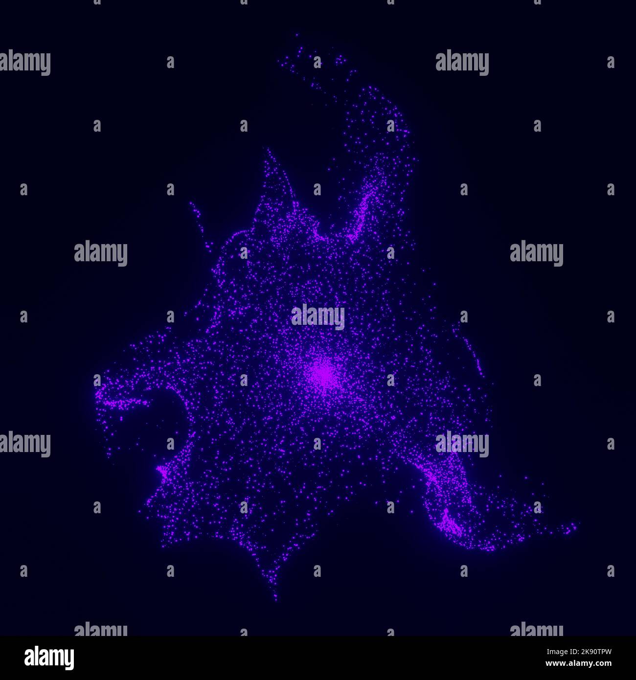 Particules bleues brillantes sur fond sombre. 3D rendu. Banque D'Images