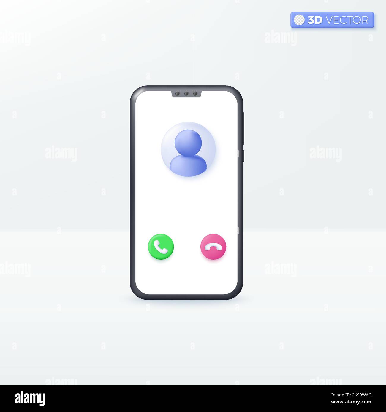 Boutons de réponse et de refus d'appel du smartphone symboles d'icône, concept d'appel et de déconnexion. 3D illustrations vectorielles isolées. Dessin animé pastel minimal Illustration de Vecteur