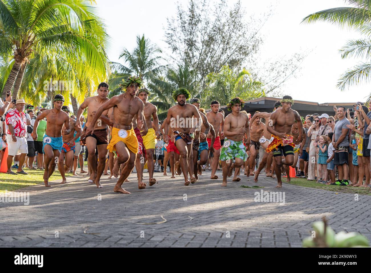 Les porteurs de fruits - tradition tahitienne Banque D'Images