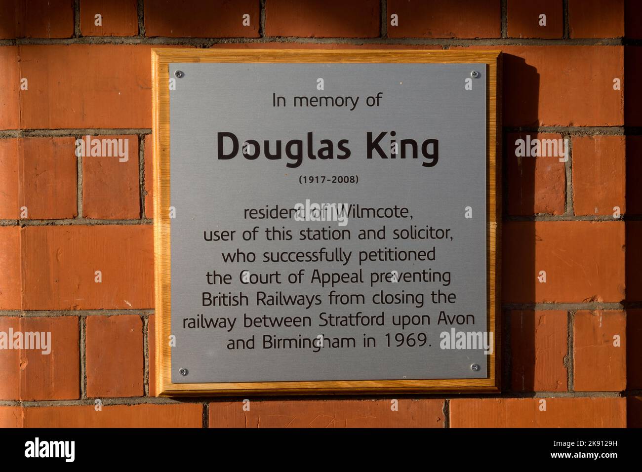 Plaque commémorative Douglas King, gare de Wilmcote, Warwickshire, Angleterre, Royaume-Uni Banque D'Images