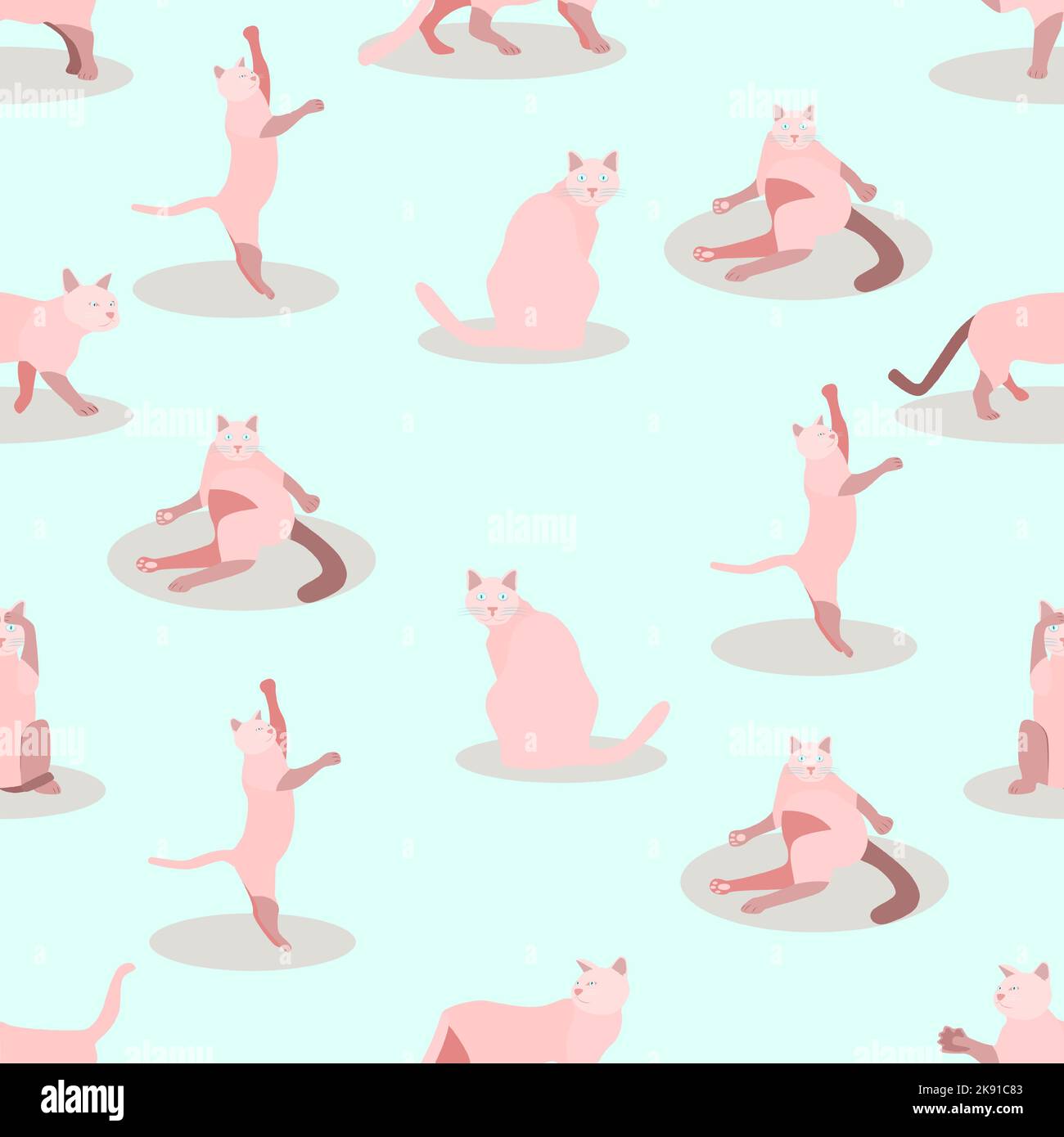 Motif de chats roses sans couture sur fond bleu Illustration de Vecteur