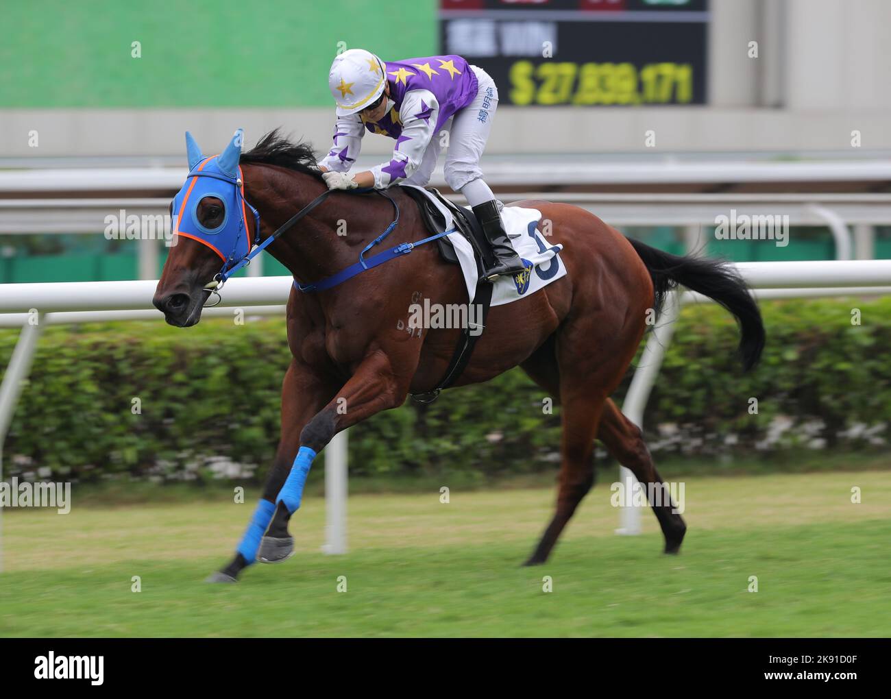 Race 4, UNTOLD RICHES(3), monté par Keith Yeung Ming-lun, a gagné la classe 4 sur 1200m à Sha Tin. 23OCT22 SCMP / Kenneth Chan. Banque D'Images