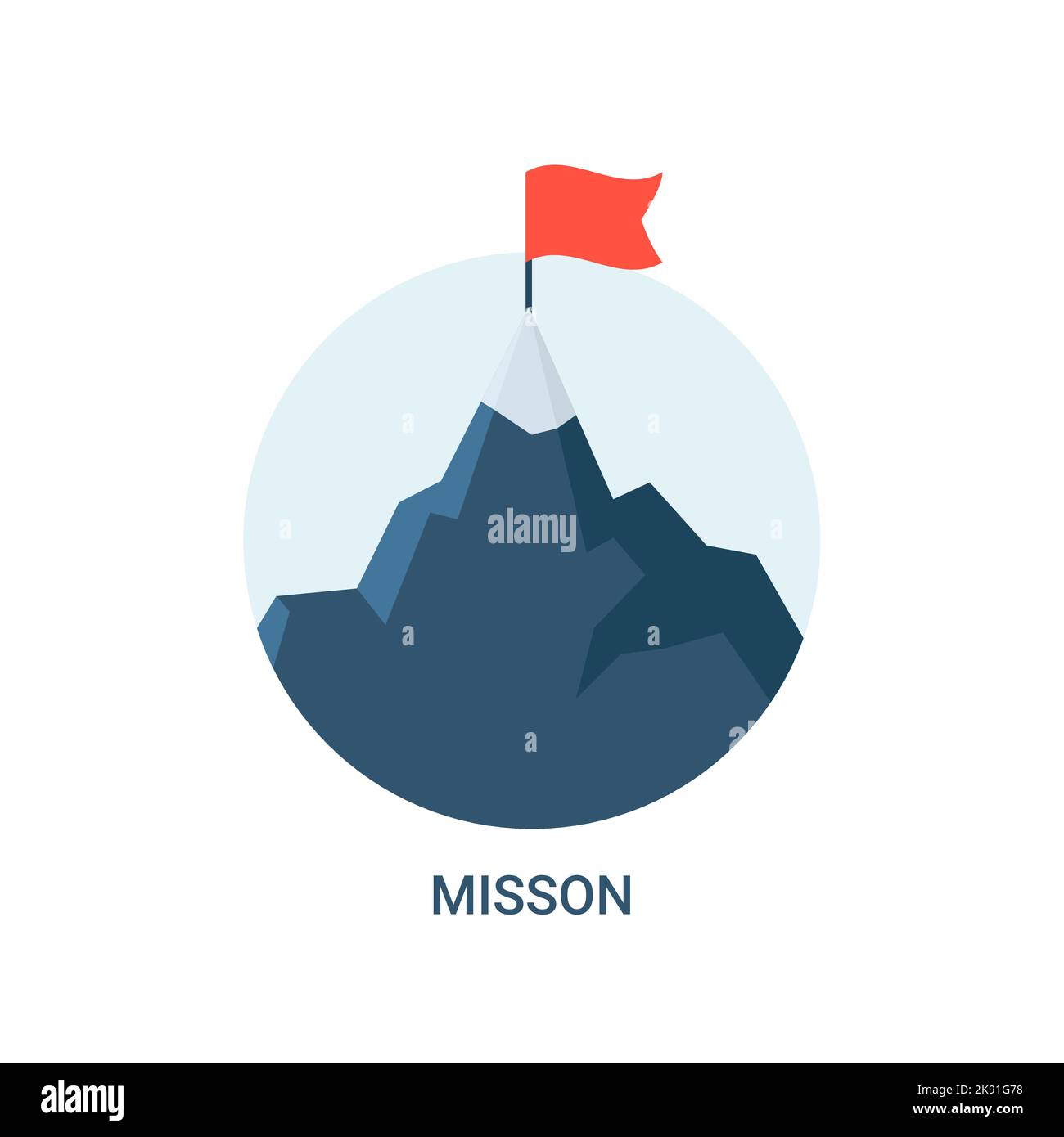 Icône plate de mission drapeau de montagne. Objectif de conception de vecteur de démarrage réussi. Mountain mission Challenge motivation ambition objectif de carrière illustration. Illustration de Vecteur