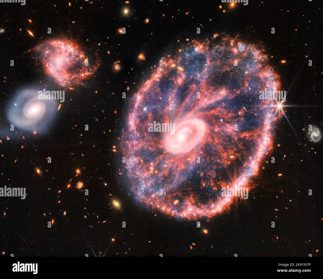 La galaxie des roues motrices (NIRCam et MIRI composite image) prise par le télescope spatial James Webb Banque D'Images