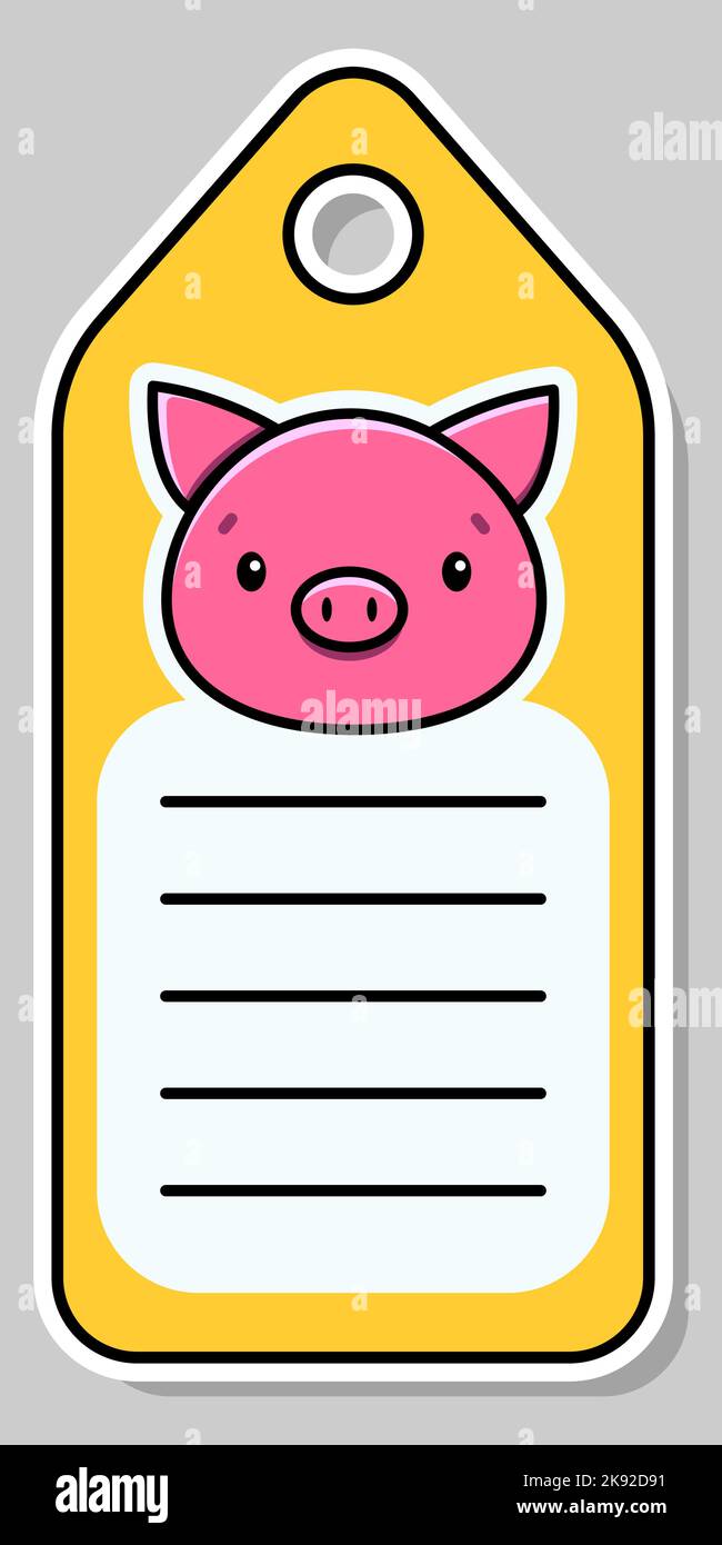 Mignon cochon rose. Étiquette de bloc-notes. Notez l'étiquette. Autocollants vectoriels. Illustration de Vecteur