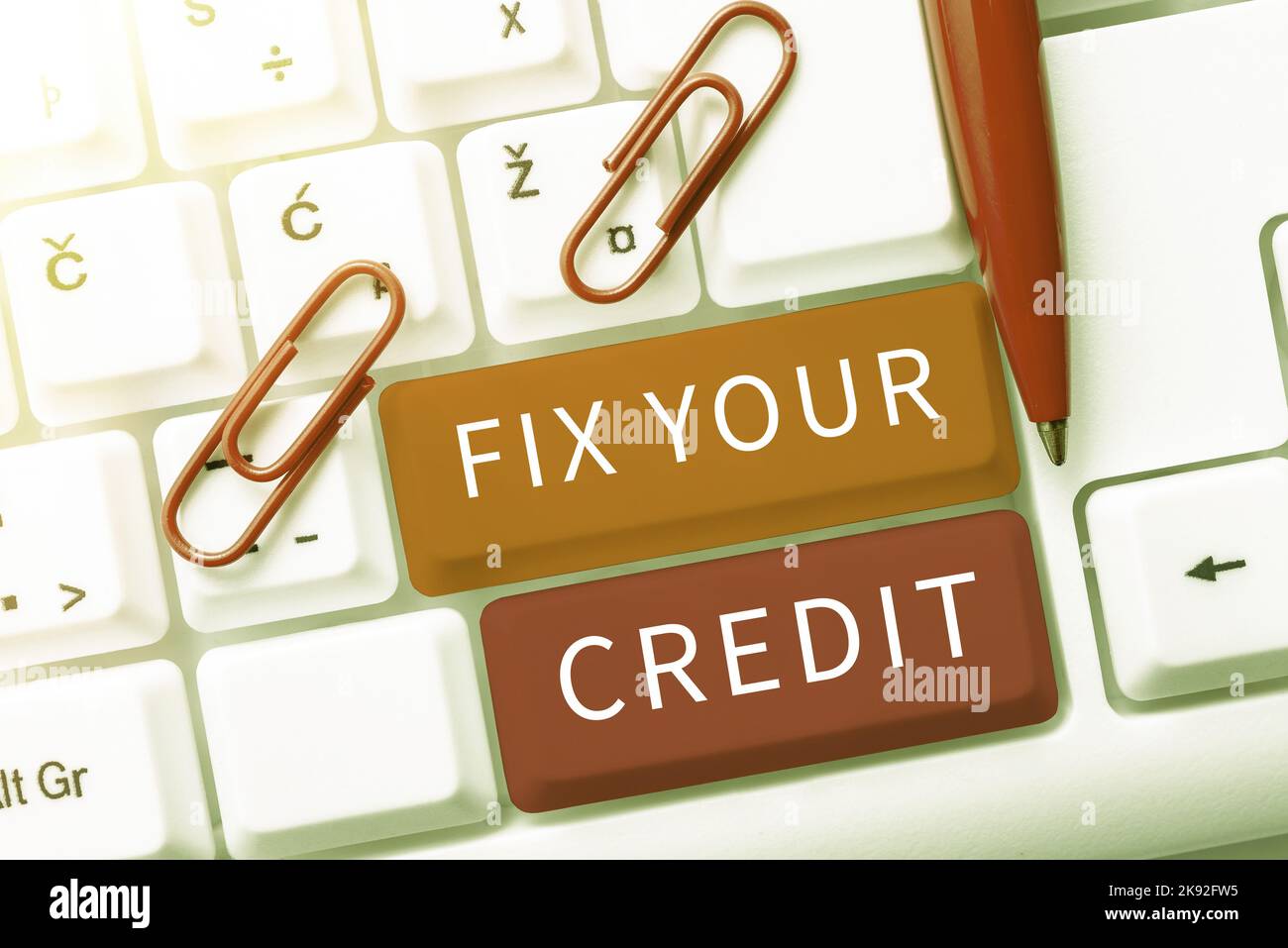 Texte manuscrite fixez votre crédit. Mot écrit sur améliorer ou augmenter votre cote ou score pour obtenir un prêt d'argent ou une hypothèque Banque D'Images