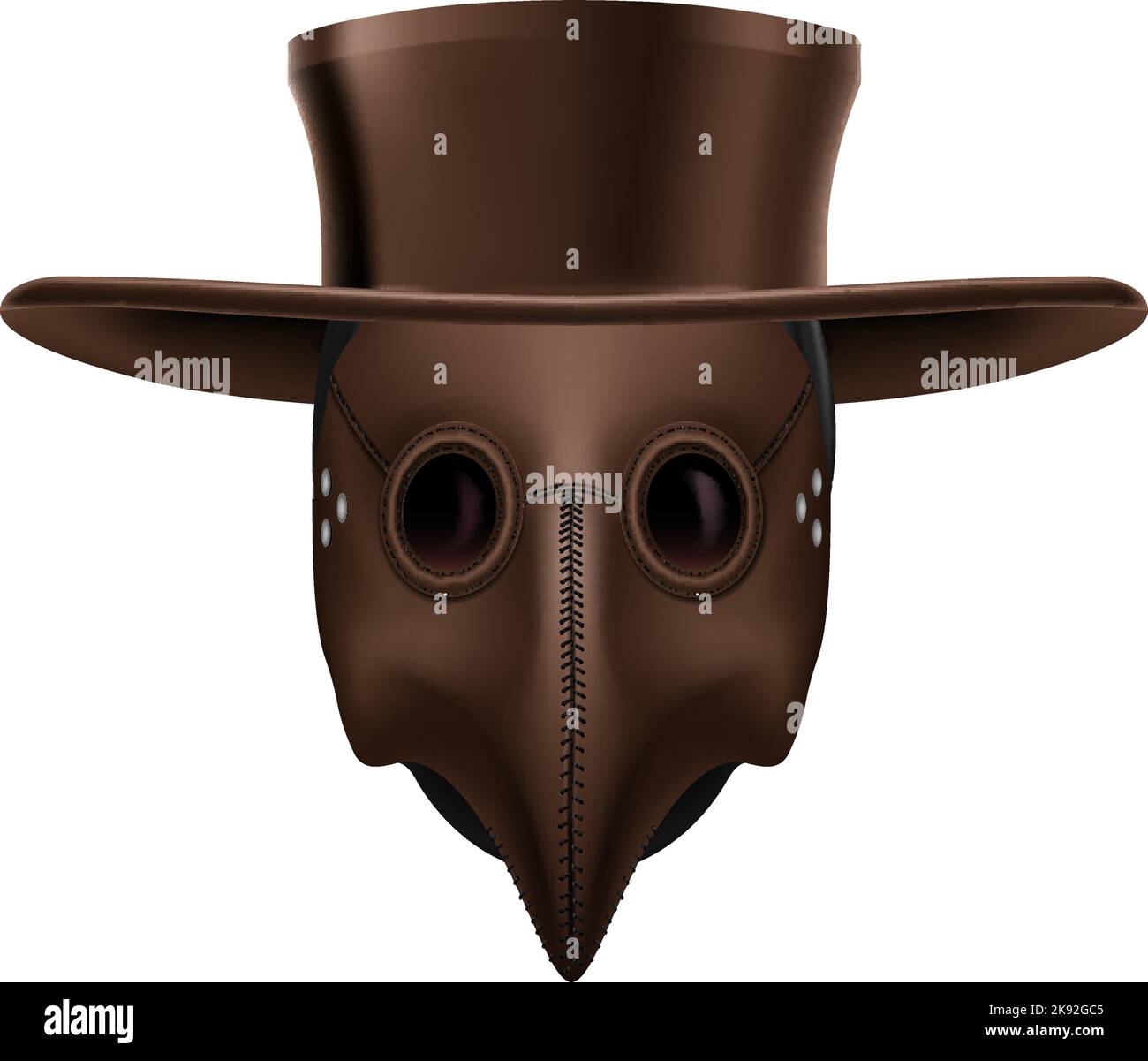 Portrait de la tête du médecin de la peste, avec masque d'oiseau et chapeau. Symbole de la mort médiévale Plague Docteur masque isolé sur fond blanc. Pour Web, affiche, graphique d'informations Illustration de Vecteur