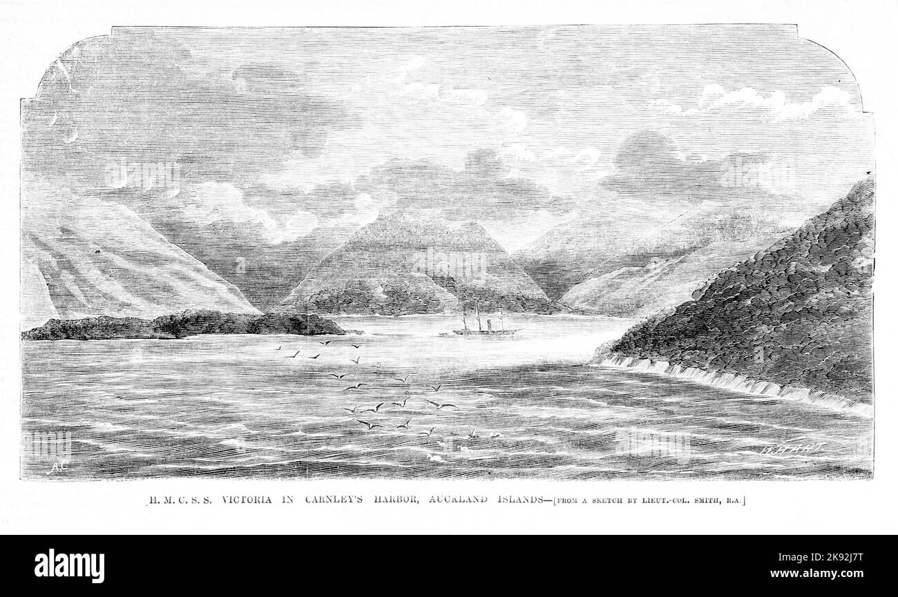 HMCSS Victoria, dans le port de Carnley, aux îles d'Auckland Banque D'Images