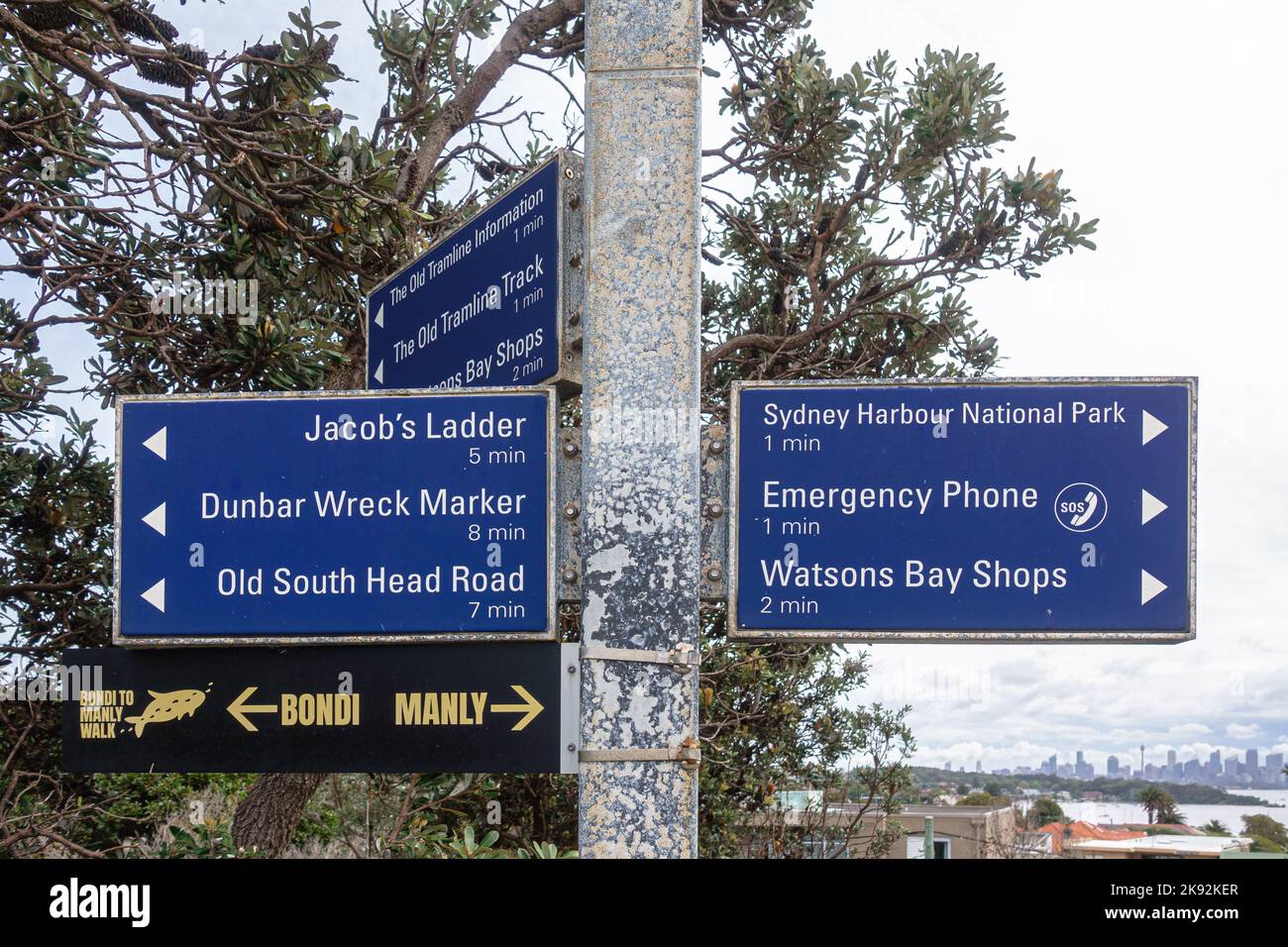 Un panneau indiquant des destinations à The Gap à Watson's Bay, Sydney, Australie Banque D'Images