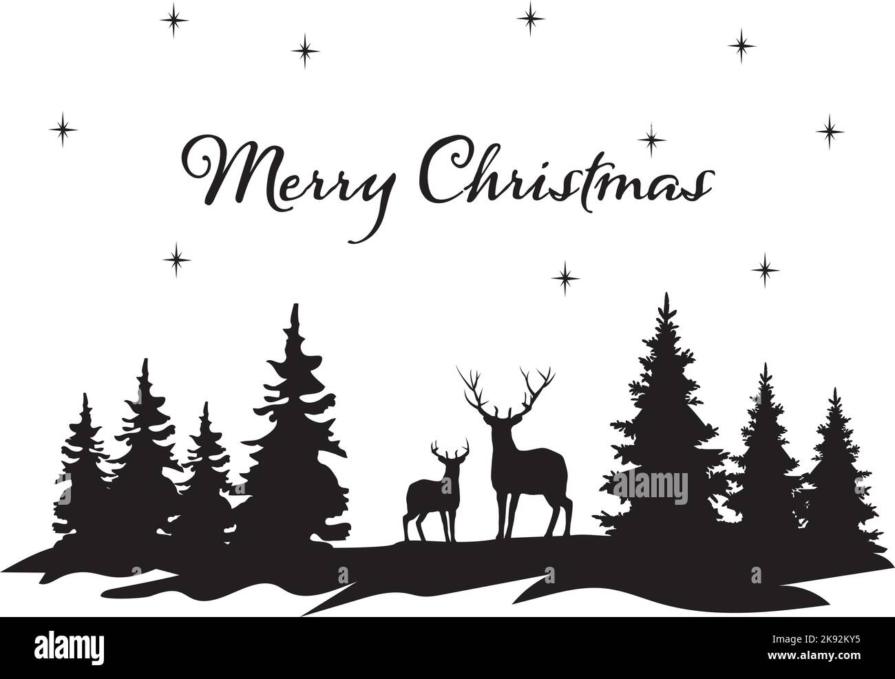 Illustration vectorielle de la carte de Noël. Cerf, forêt, arbres. Joyeux Noël. Illustration de Vecteur