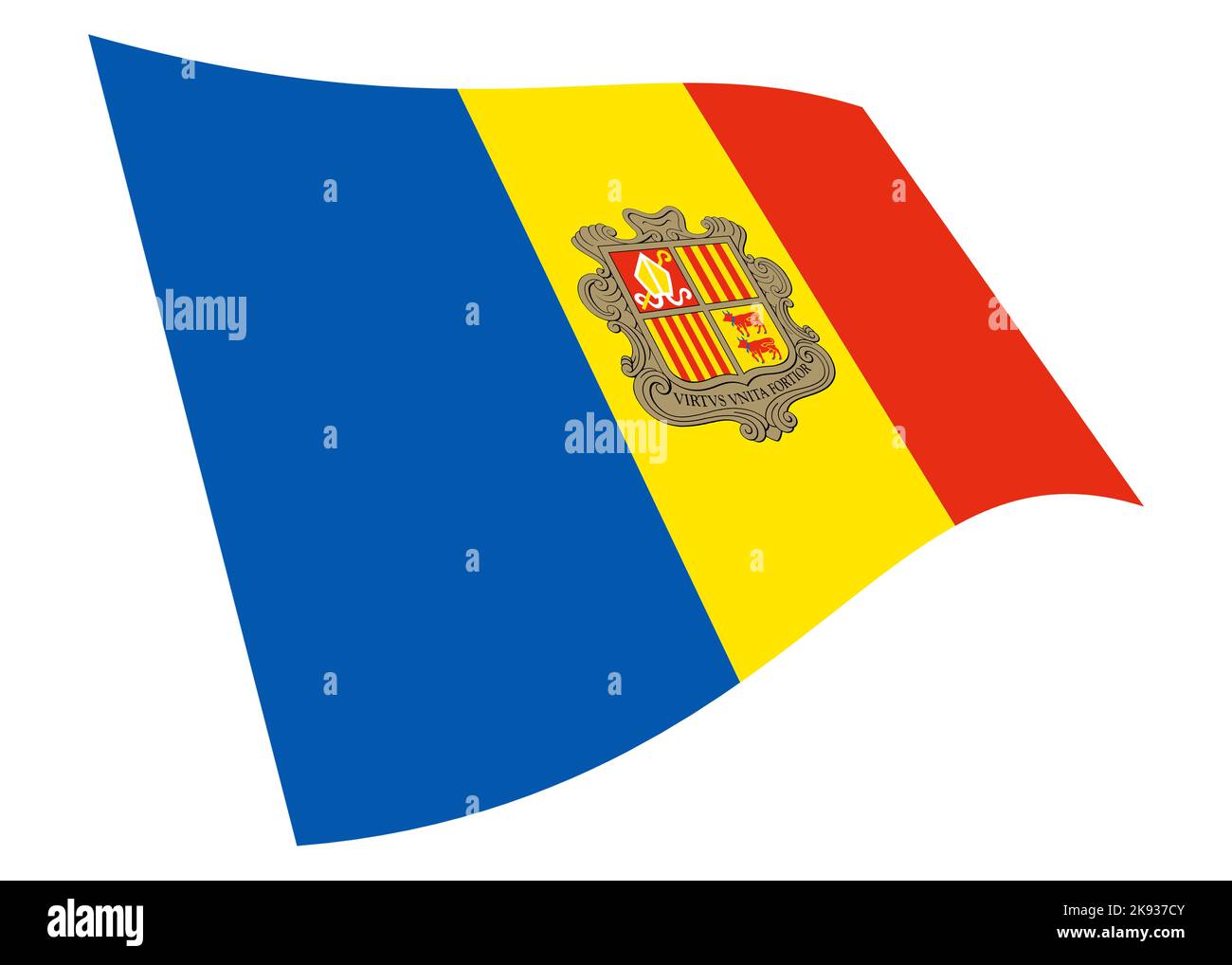 Illustration du drapeau 3D de l'Andorre isolée sur blanc avec un chemin de coupure Banque D'Images