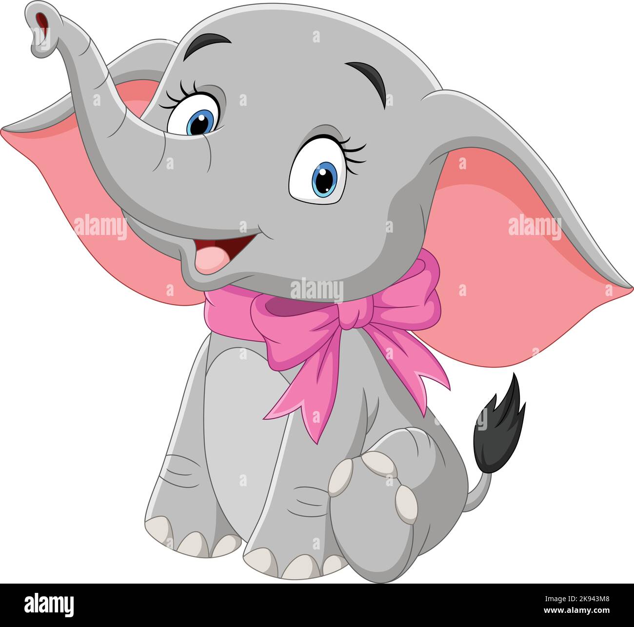 Joli dessin animé éléphant avec noeud rose sur le cou Illustration de Vecteur