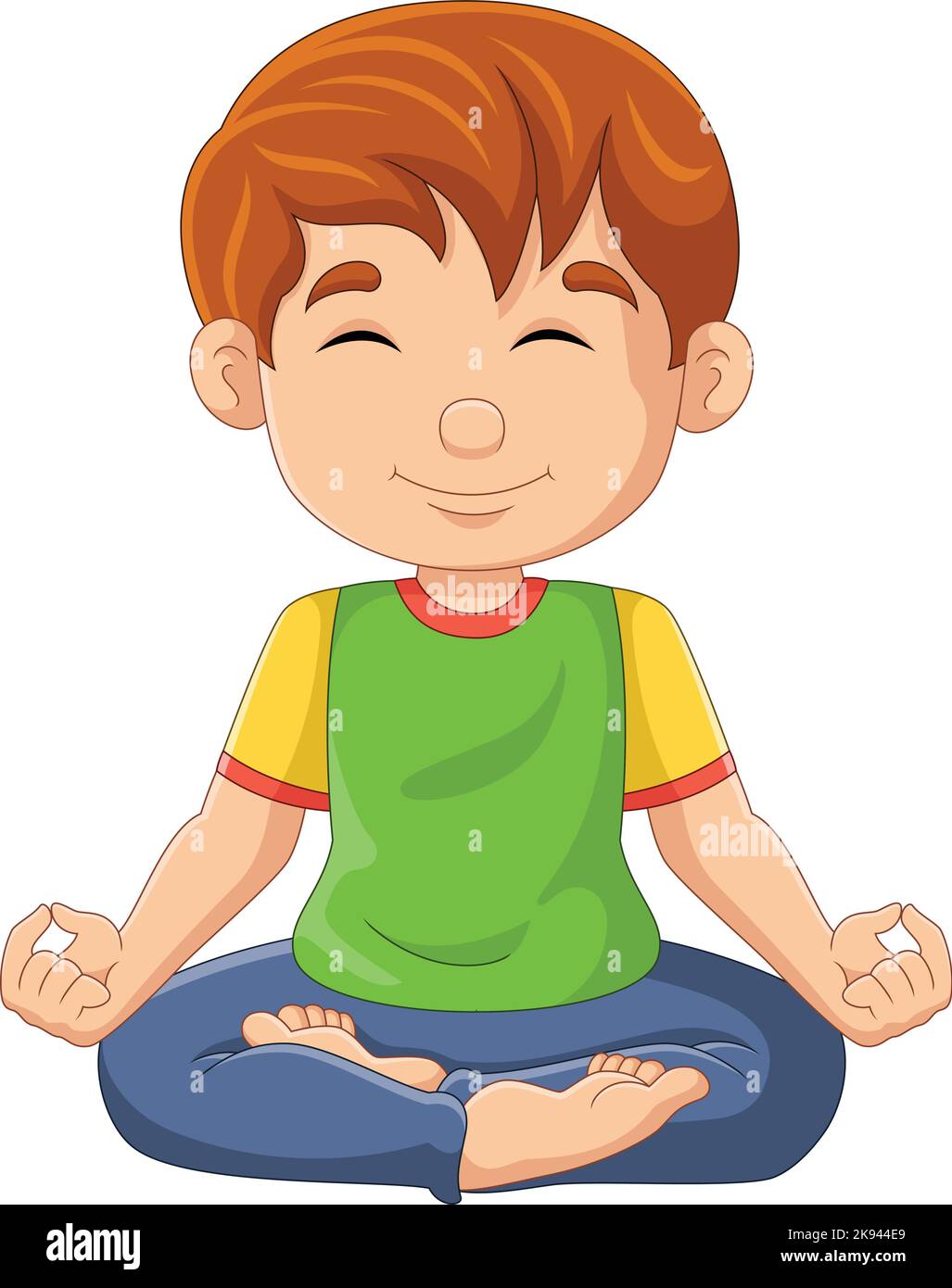 Dessin animé petit garçon faisant la position de yoga de lotus Illustration de Vecteur