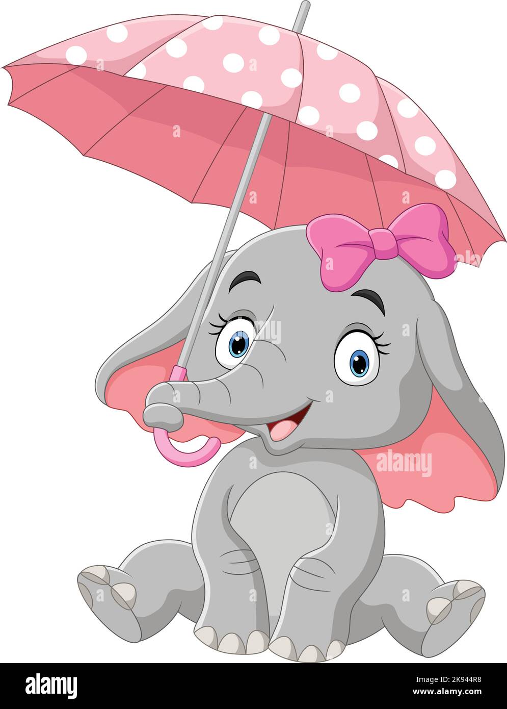Adorable dessin animé éléphant fille avec parapluie Illustration de Vecteur