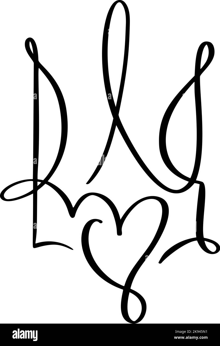 Vecteur National ukrainien symbole Trident icône. Calligraphie dessinée à la main les armoiries de l'Ukraine emblème de l'État de couleur noire illustration de style plat image Illustration de Vecteur