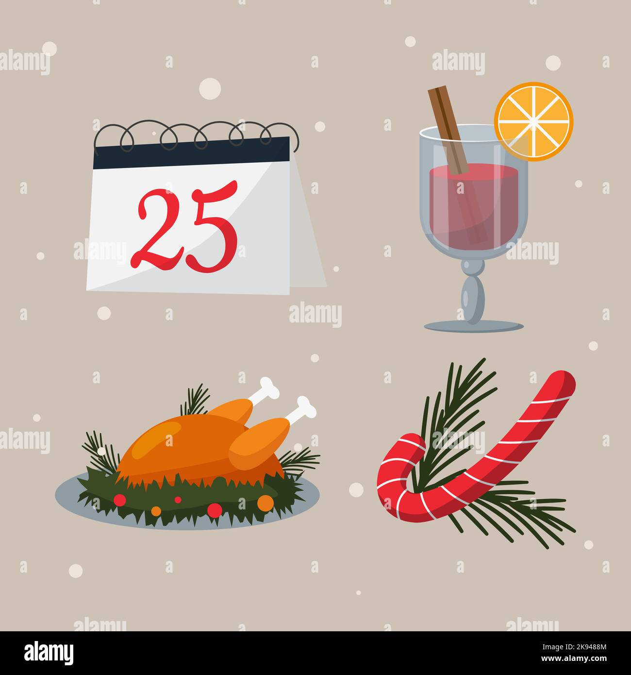 ensemble d'autocollants de noël verre de dinde de vin chaud et calendrier Illustration de Vecteur