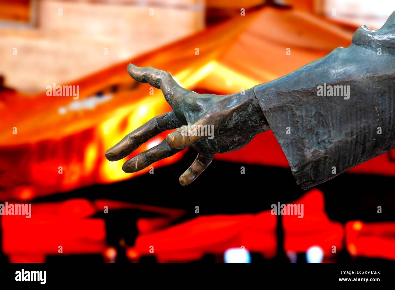 Détails de la main de la statue de Franz Liszt par Marton László 1986, photographiée à Liszt Ferenc tér, Terézváros, Budapest, Hongrie Banque D'Images