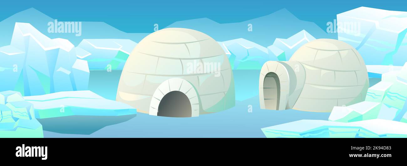 Maison igloo neige. Paysage de glace. Demeure des populations nomades du Nord dans l'Arctique. À partir de blocs de glace et de neige. Vecteur d'illustration Illustration de Vecteur