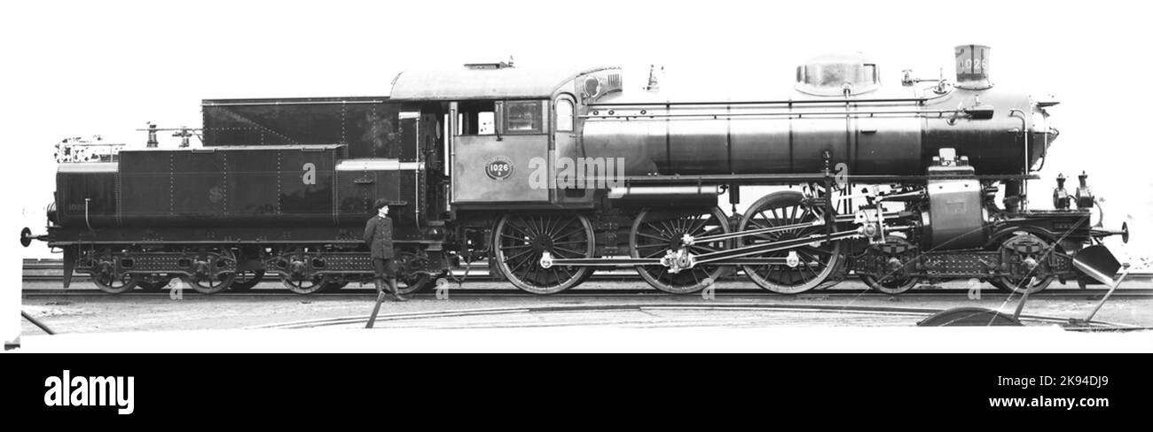 Les chemins de fer de l'État, SJ B 1026. La locomotive a été fabriquée par Motala Workshop et a une vitesse maximale de 90 km/h. La photo est probablement prise à la livraison. Remise de 1973 au Musée du chemin de fer de Gävle. Banque D'Images