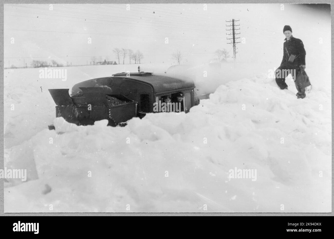 Sur 1 mars 1942, depuis la prise de la photo, les chutes de neige avaient augmenté d'environ 1 mètres de hauteur selon la ration 28 Ystad 18/3-42. Borrby - Hammenhög. Banque D'Images