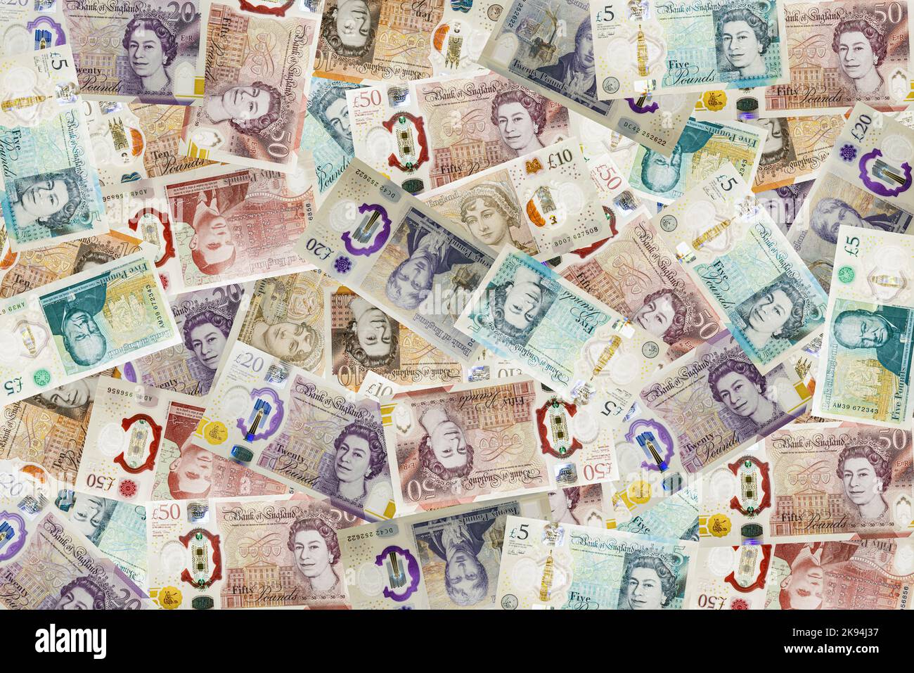 Royaume-Uni argent polymère billets fond livre britannique stirling fond papier britannique argent papier peint. Banque D'Images
