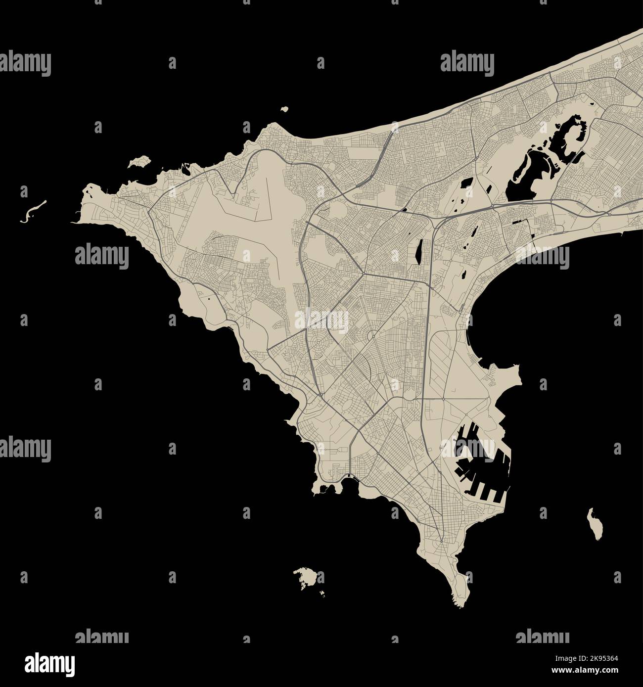 Carte vectorielle de Dakar, Sénégal. Illustration de l'affiche de la carte routière de la ville urbaine. Art. Carte Dakar Illustration de Vecteur