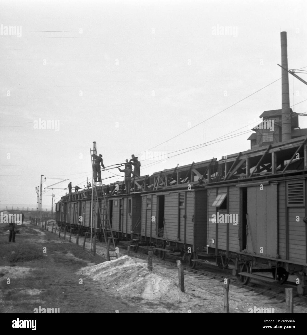 Électrification de la voie portuaire, la route Helsingborg-Hässleholm. Banque D'Images