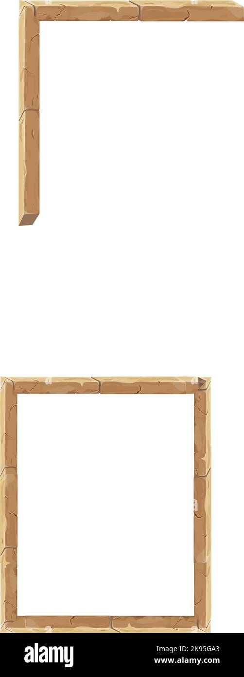 Cadre en brique de pierre, coin ancien médiéval dans le style de dessin animé, isolé sur fond blanc. Décoration de jeux, menu. Illustration vectorielle Illustration de Vecteur