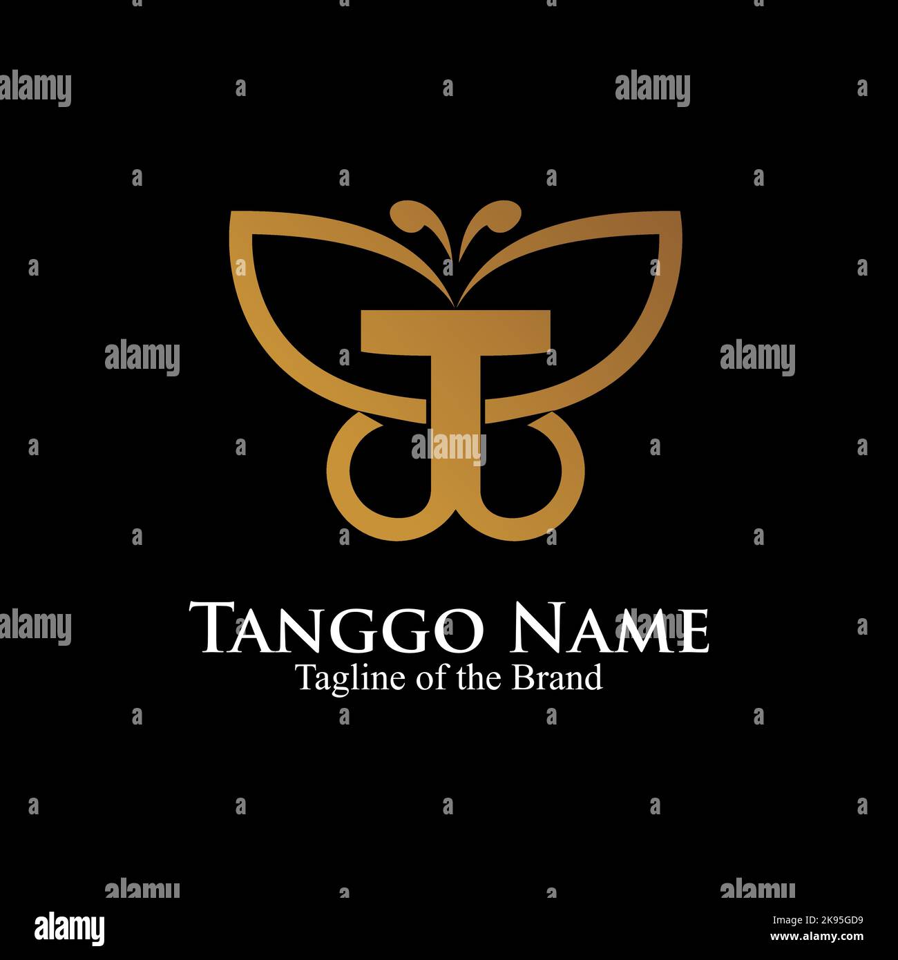 Lettre T à l'intérieur du logo de butterfly. Texte initial logo de luxe