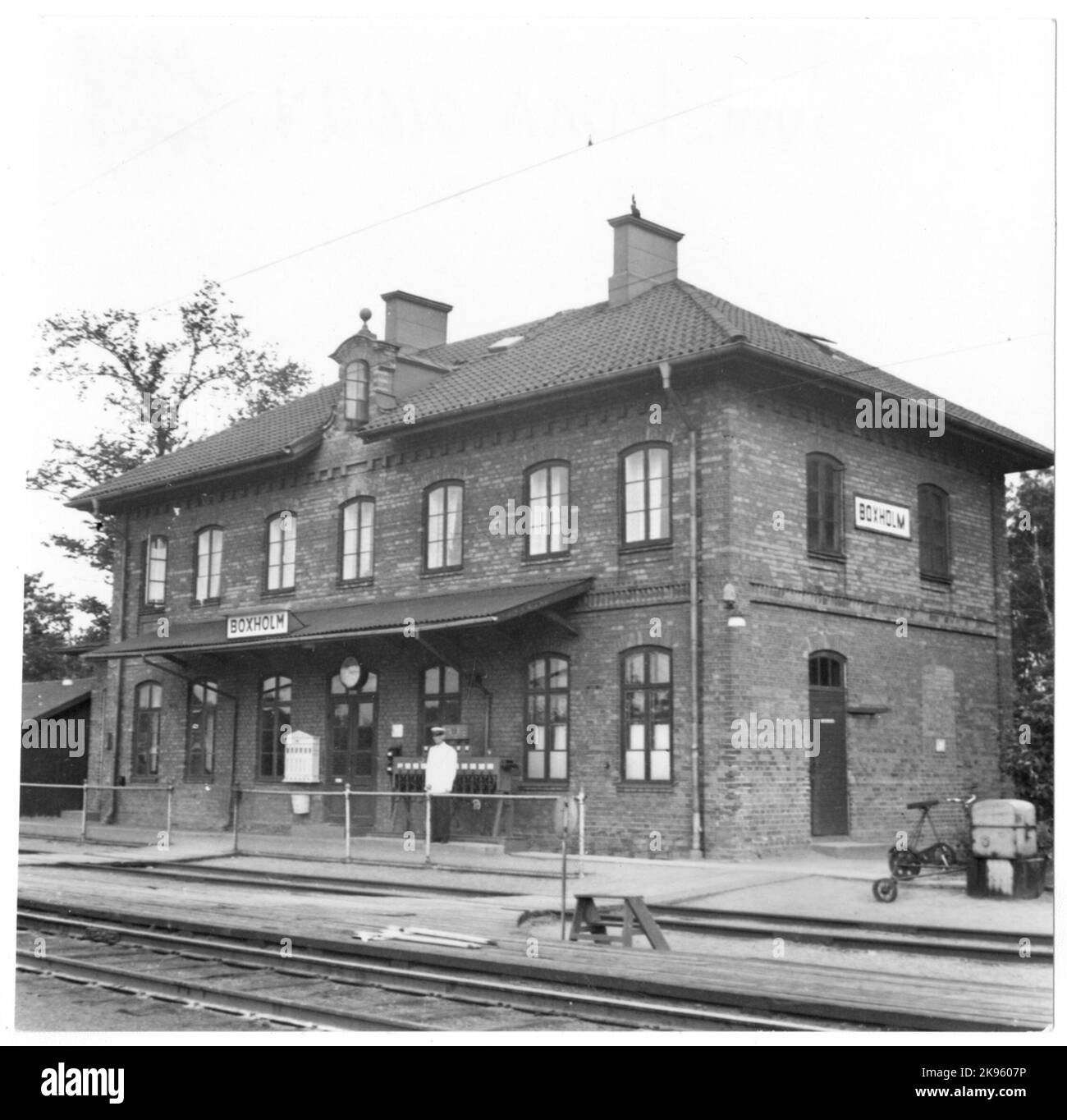 Gare de Boxholm dans les années 1940. Banque D'Images