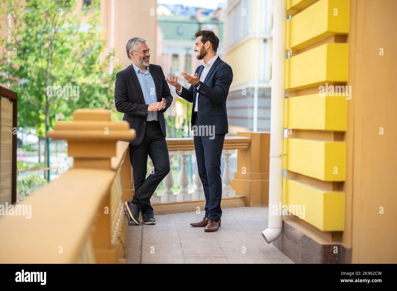 Deux hommes d'affaires ayant une conversation Banque D'Images