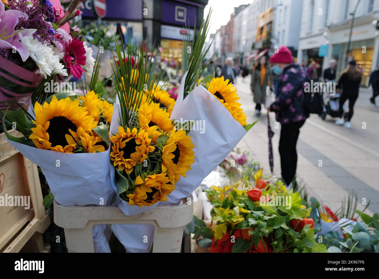 Flower stall à Grafton Street, Dublin Banque D'Images