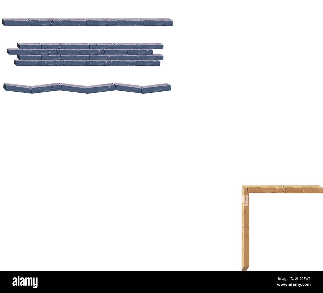 Ensemble de briques de pierre, bordure sans couture ancienne clôture en style de dessin animé, isolé sur fond blanc. Décoration de jeu. Illustration vectorielle Illustration de Vecteur
