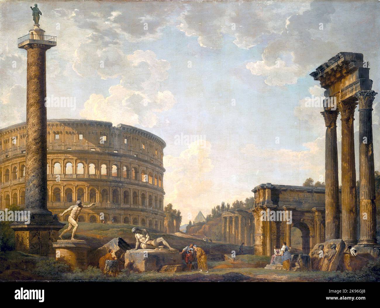Roman Capriccio: Le Colisée et autres monuments, (1735), peinture de Giovanni Paolo Panini Banque D'Images
