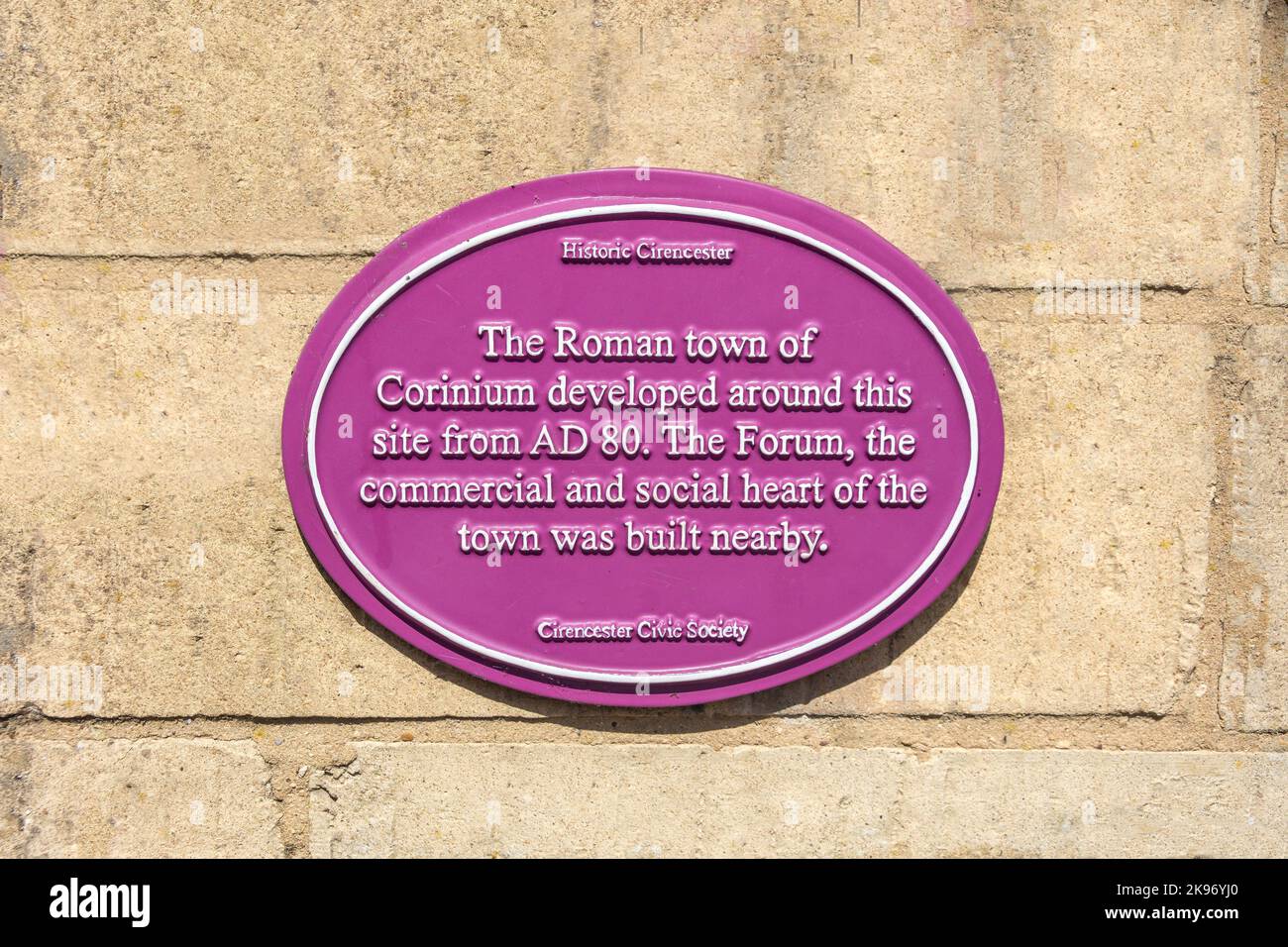 Plaque historique de Cirencester romain sur le mur, Lewis Lane, Cirencester, Gloucestershire, Angleterre, Royaume-Uni Banque D'Images