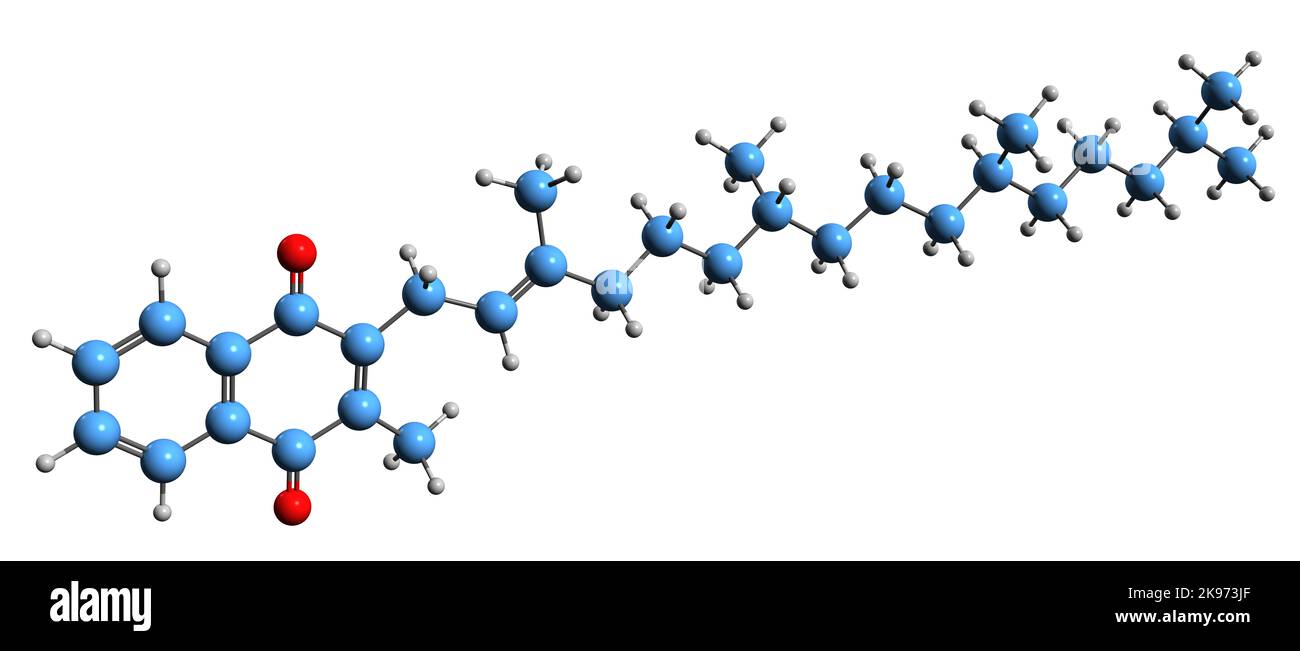 3D image de la formule squelettique de Phytoménadione - structure chimique moléculaire de la vitamine K1 isolée sur fond blanc Banque D'Images