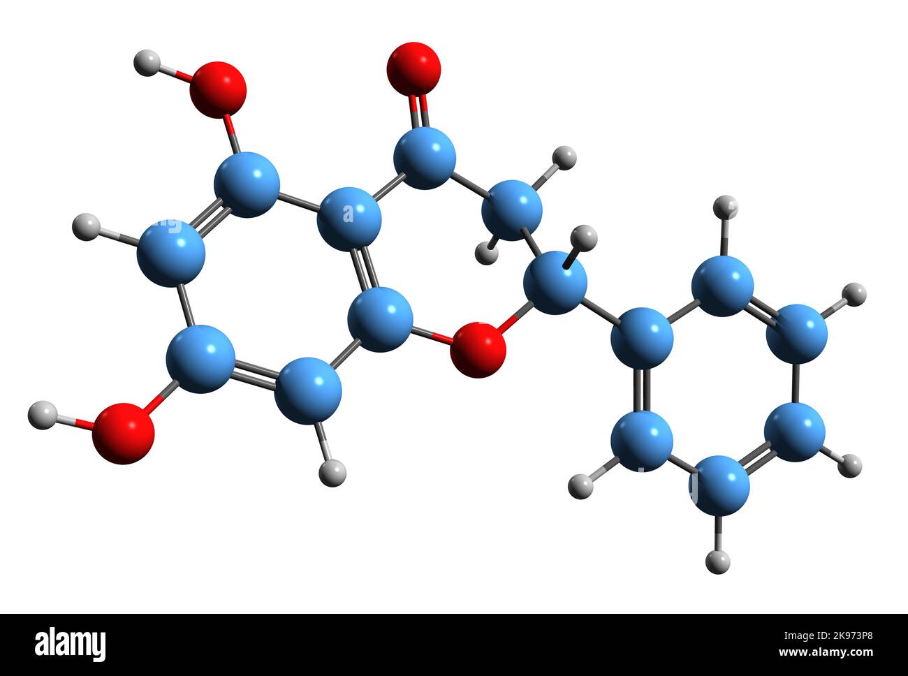 3D image de la formule squelettique de la pinocembrine - structure chimique moléculaire de la flavanone isolée sur fond blanc Banque D'Images