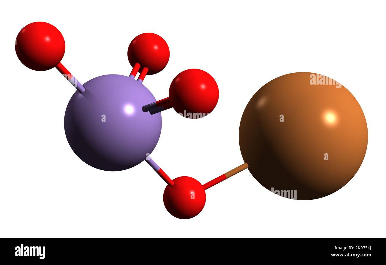 3D image de formule squelettique de permanganate de potassium - structure chimique moléculaire du composé inorganique isolé sur fond blanc Banque D'Images