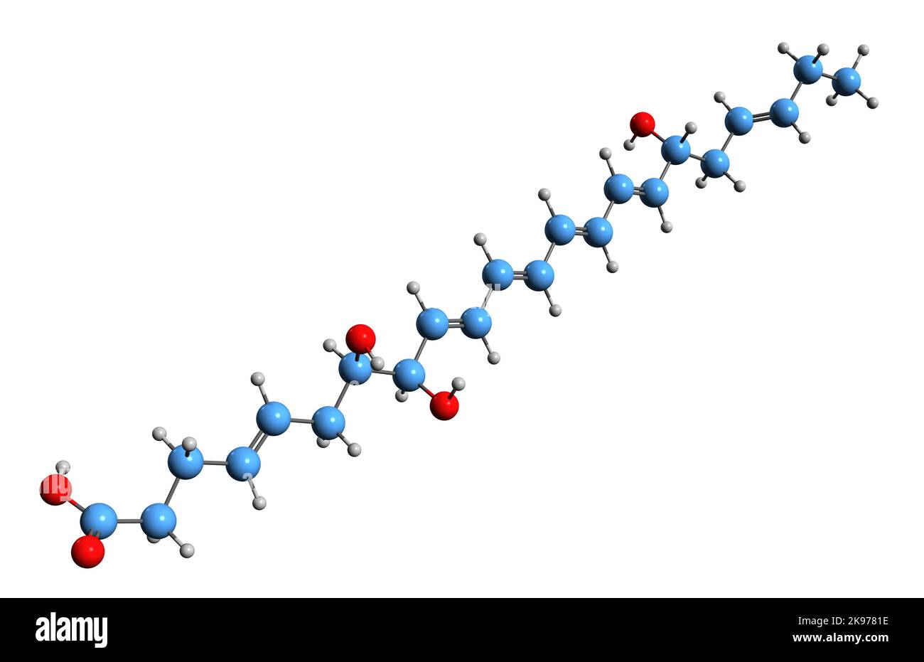 3D image de la formule squelettique resolvin D1 - structure chimique moléculaire du médiateur lipidique isolé sur fond blanc Banque D'Images