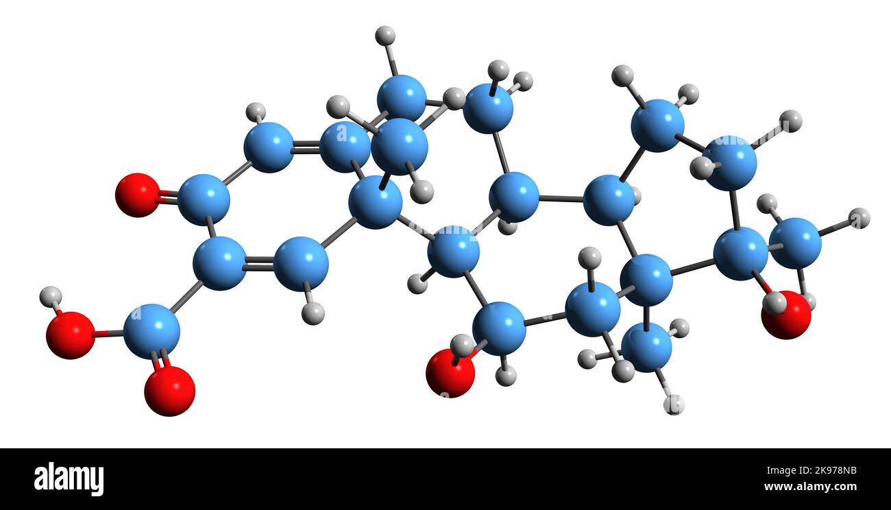 3D image de la formule squelettique Roxibolone - structure chimique moléculaire des antiglucocorticoïdes stéroïdiens isolés sur fond blanc Banque D'Images