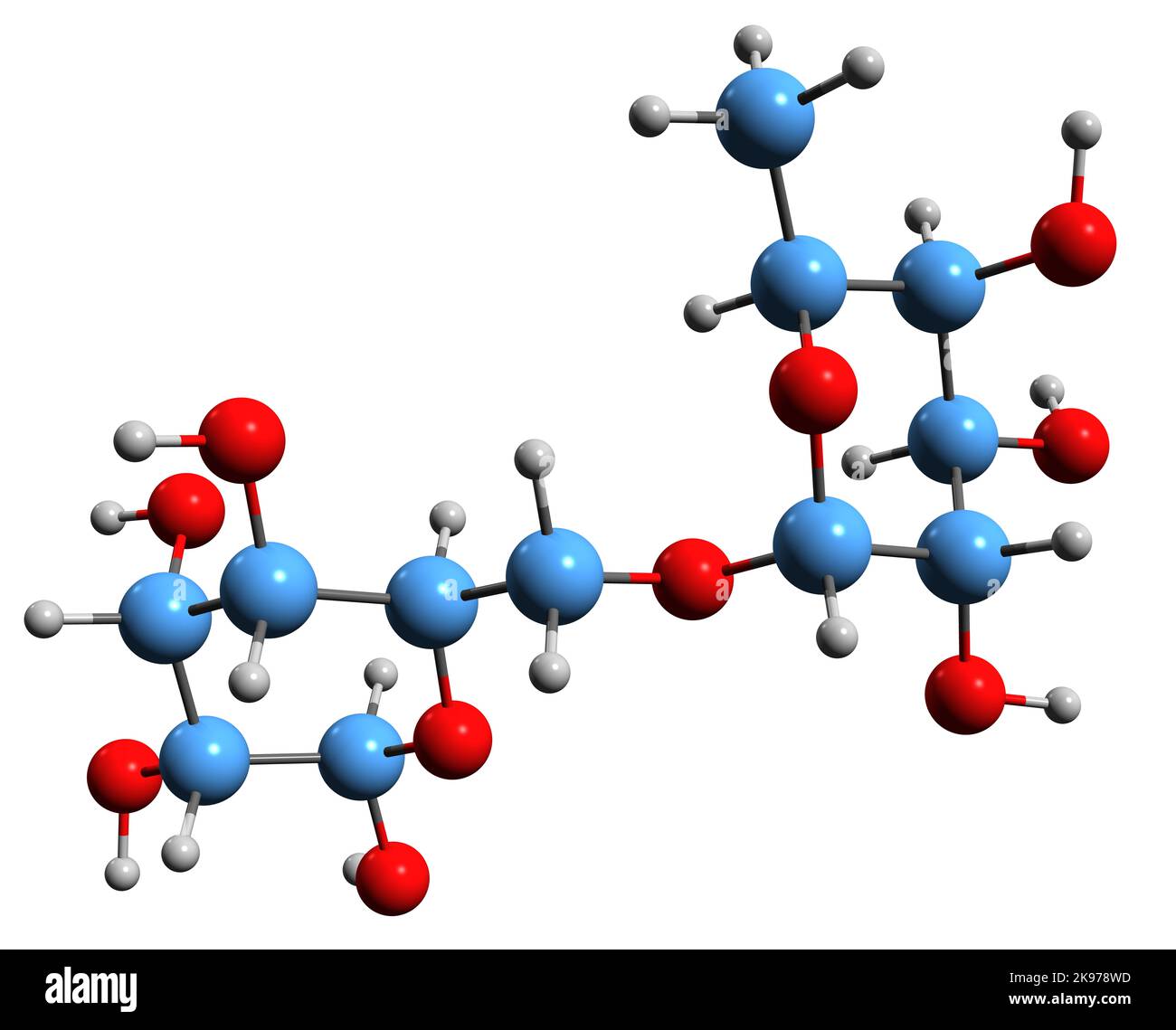 3D image de la formule squelettique de Rutinose - structure chimique moléculaire du disaccharide isolé sur fond blanc Banque D'Images