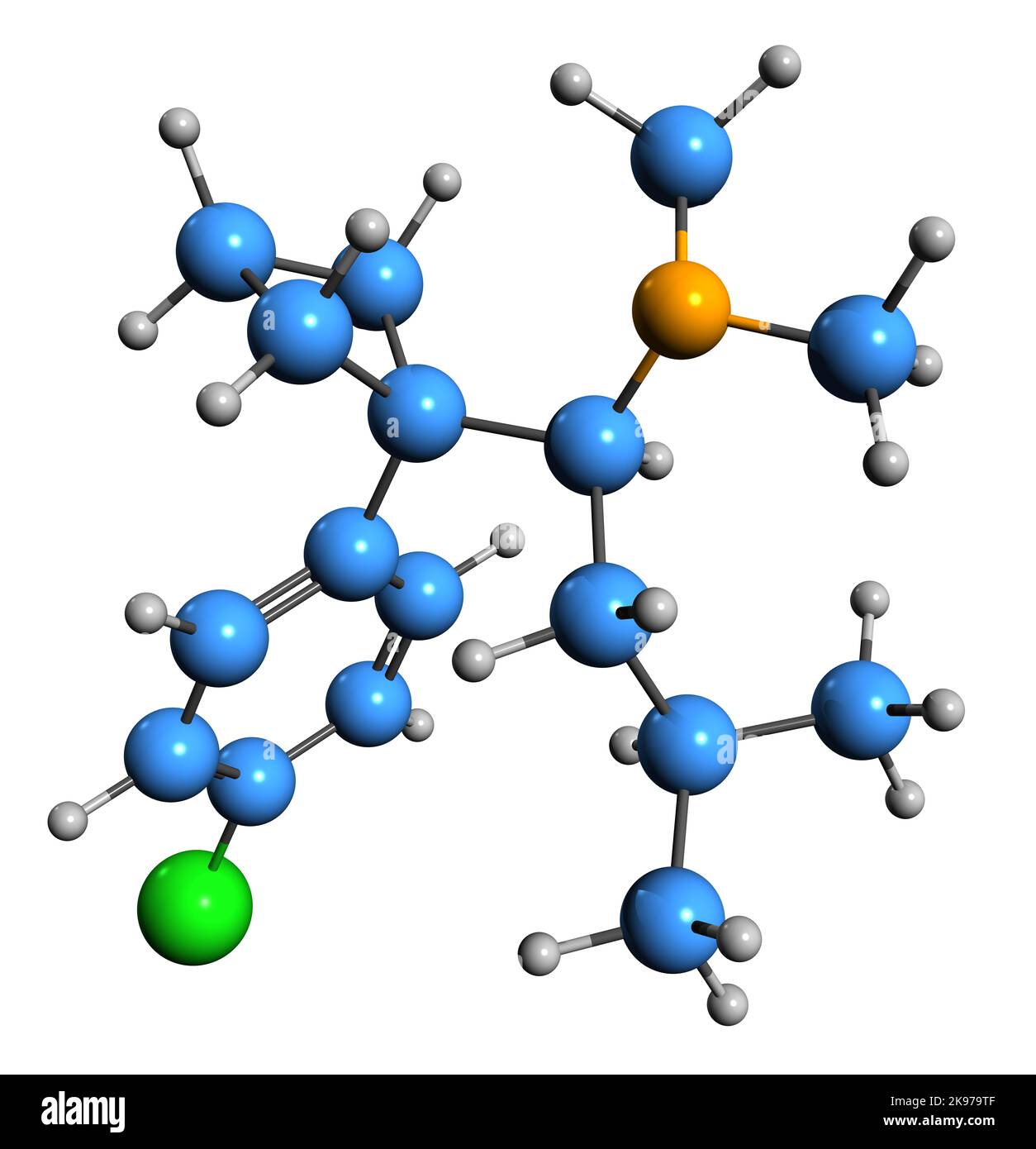 3D image de la formule squelettique de Sibutramine - structure chimique moléculaire du suppresseur d'appétit isolé sur fond blanc Banque D'Images