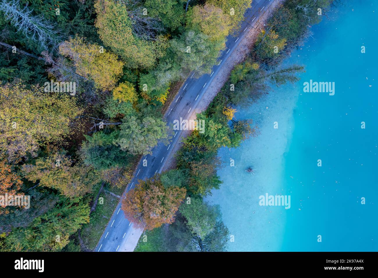 Lac Bled en automne, photo du drone, Slovénie Banque D'Images