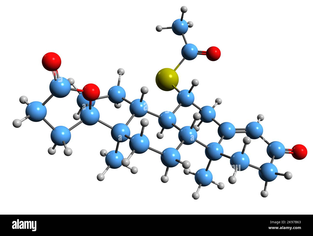 3D image de la formule squelettique Spironolactone - structure chimique moléculaire de l'antimineralocorticoïde isolé sur fond blanc Banque D'Images
