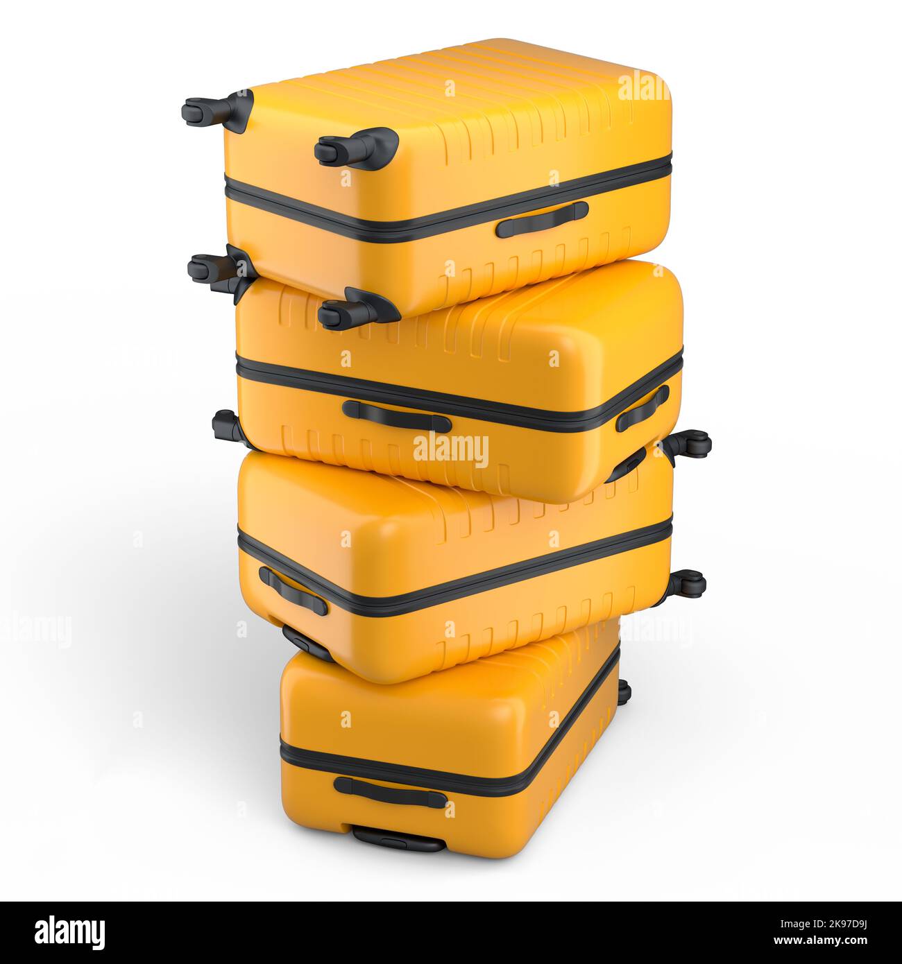 Pile de valises en polycarbonate isolée sur fond blanc. 3d rendre le concept de voyage des
