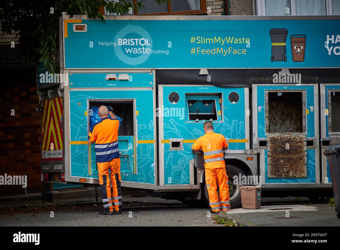 Centre-ville de Bristol, recyclage, camion-poubelle Banque D'Images