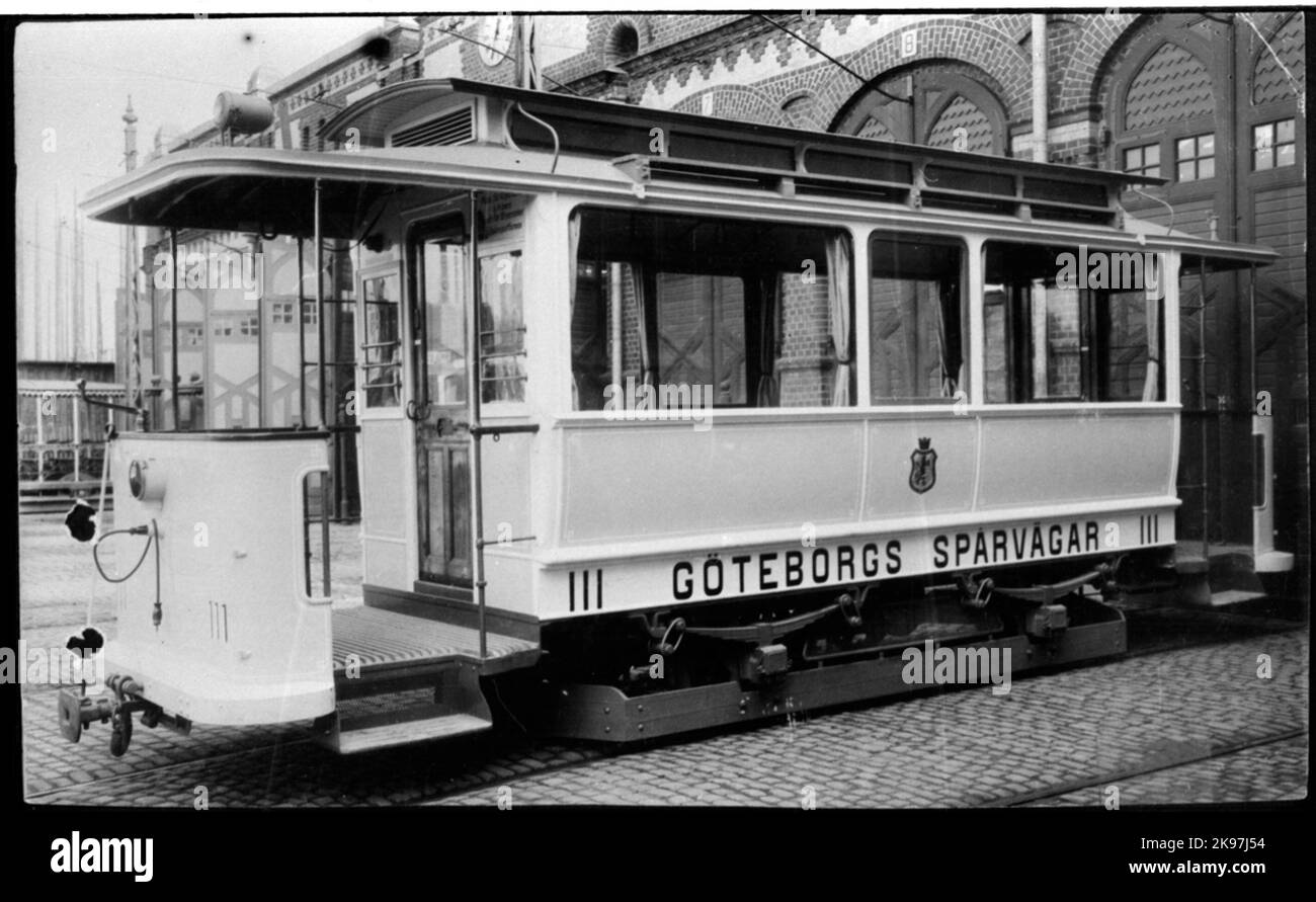 Photo de livraison sur les tramways de Göteborg, GS S2 111 à l'extérieur de Vagnhallen Stampgatan. Banque D'Images