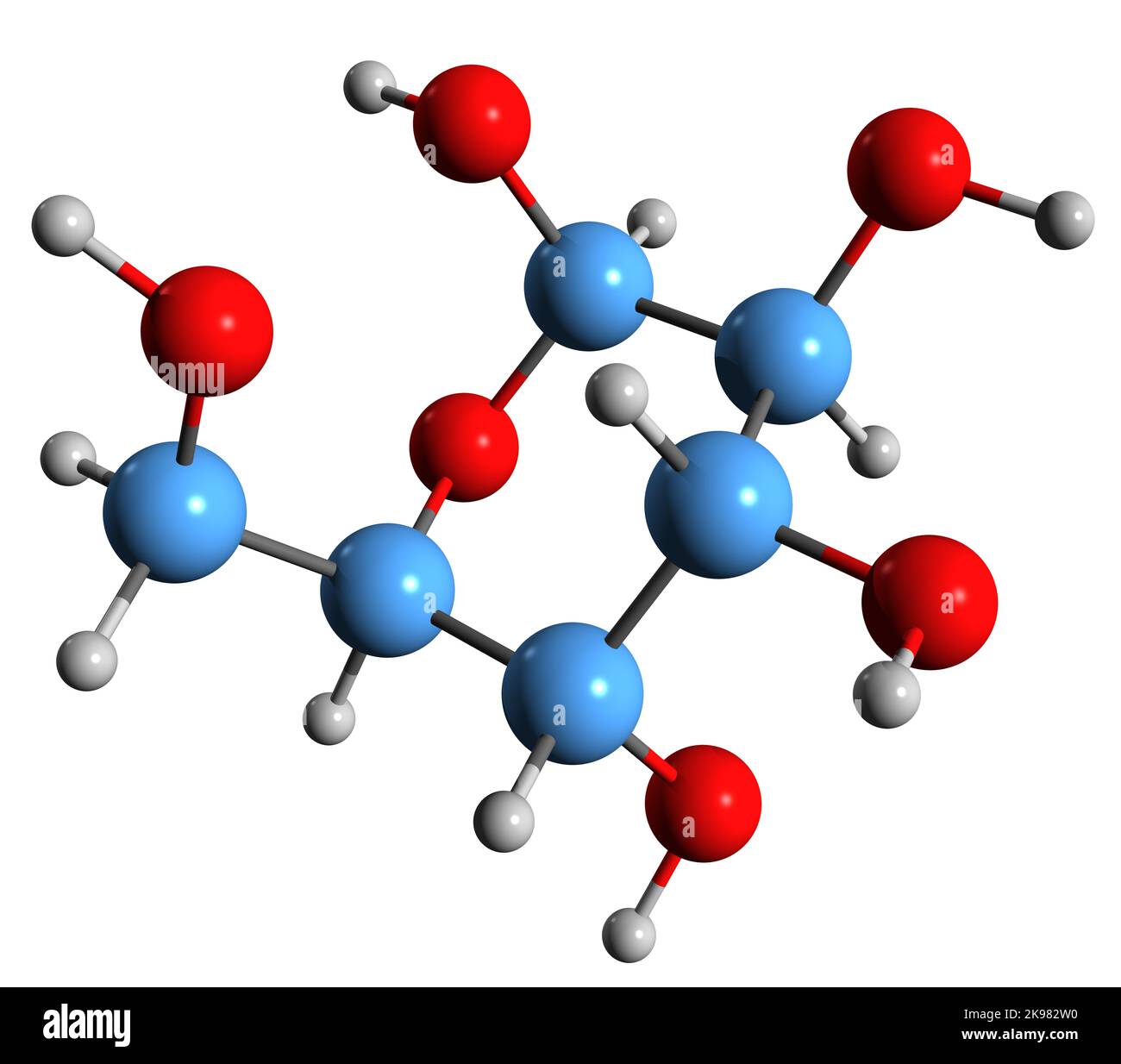 3D image de la formule squelettique de l'altrose - structure chimique moléculaire du sucre aldohexose isolé sur fond blanc Banque D'Images