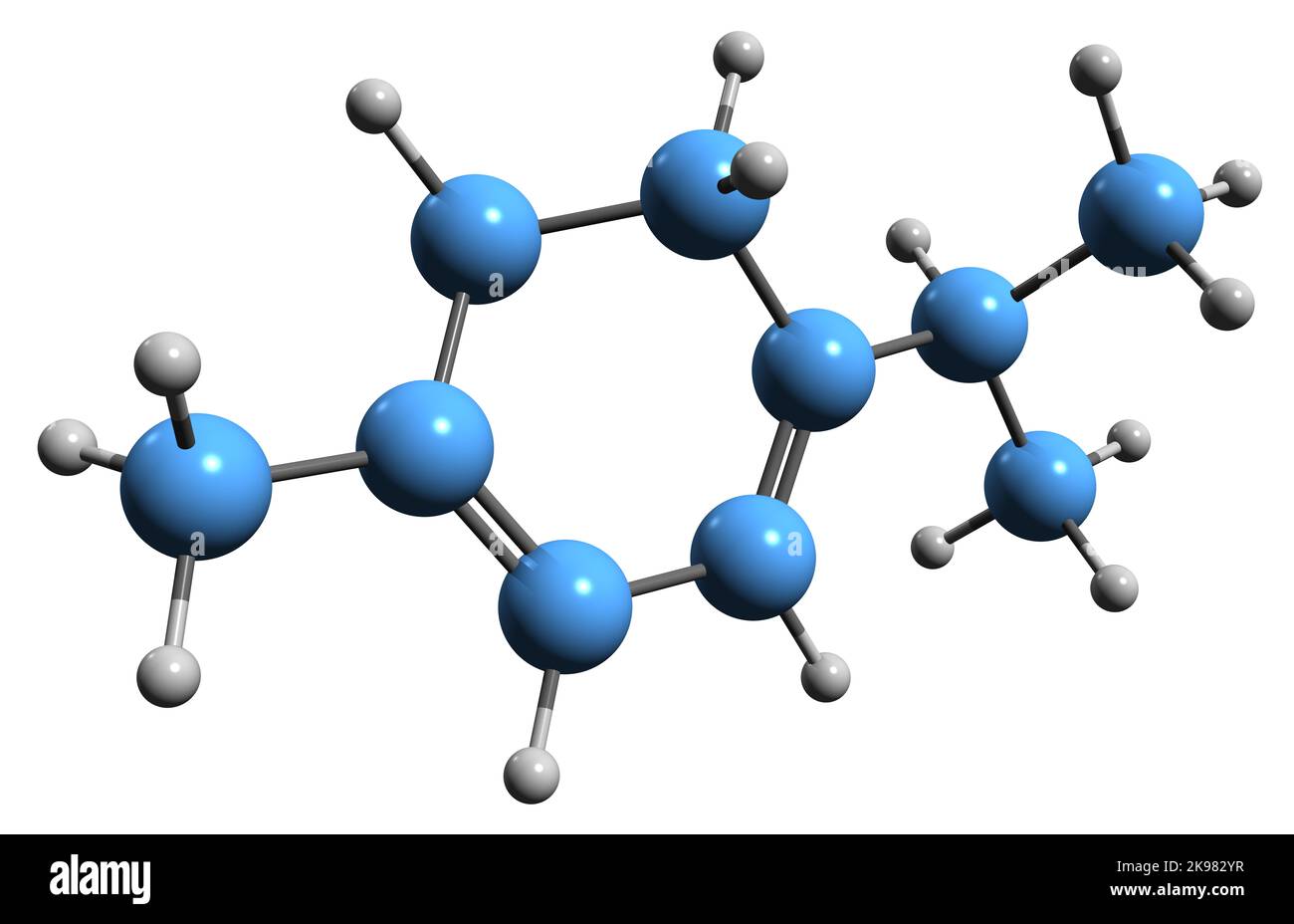 3D image de la formule squelettique a-terpinène - structure chimique moléculaire de la phytochimie isolée sur fond blanc Banque D'Images