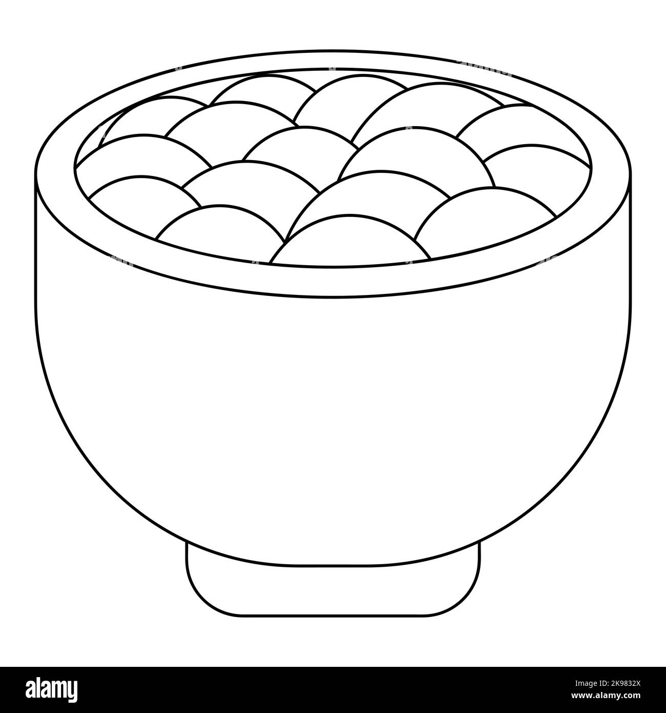 Écrasées dans un bol. Délicieux chowder dans une assiette. Illustration vectorielle. Sur un arrière-plan blanc isolé. Style Doodle. Esquisse. Illustration de Vecteur
